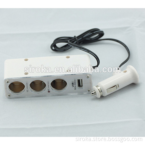 3 Way Car Cigarette Lighter with 1000mA USB with 1m cable length